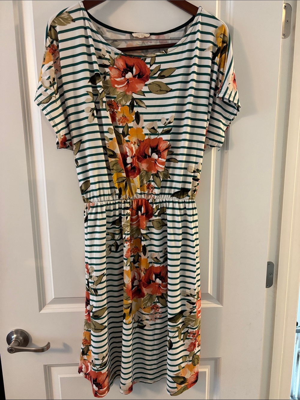 ODDY Green and White Striped Floral Mini Dress